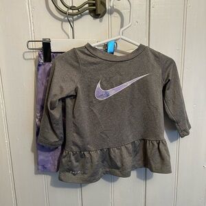 Nike 6m grey & purple tie dye Long Sleeve peplum top & leggings matching set